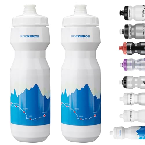ROCKBROS Bike Water Bottle 20oz-25oz Squeeze Cycling Water Bottle BPA Free Leak Proof Sports Water Bottle with Dust Cover for Bicycle Running Gym Outdoor - color: 25oz Blue White, style: 2 Pack