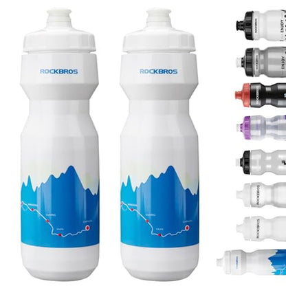 ROCKBROS Bike Water Bottle 20oz-25oz Squeeze Cycling Water Bottle BPA Free Leak Proof Sports Water Bottle with Dust Cover for Bicycle Running Gym Outdoor - color: 25oz Blue White, style: 2 Pack
