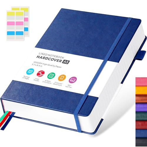 FOCUS DAY Thick Notebook Journal, Leather A5 Notebooks College Ruled 320 Pages Lined Paper Notebooks, Hardcover Journal Notebook for Writing Women and Men, 5.7'' X 8.4'', Dark Blue - color: 1.Blue, size: A5