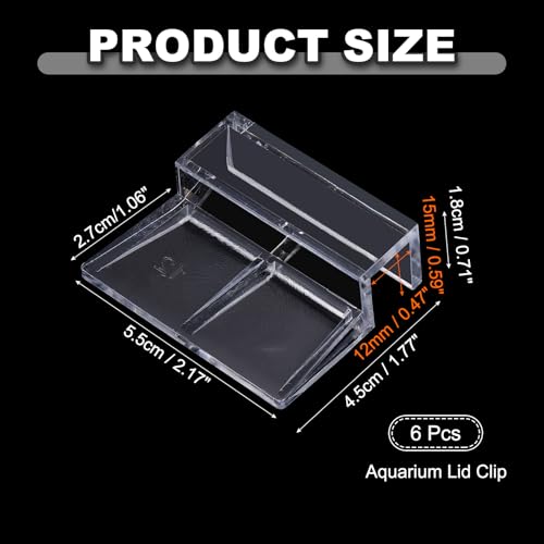 6 Pcs Aquarium Lid Clips, 12 mm Acrylic Aquarium Cover Bracket Fish Tank Lid Older Fish Tank Clip Transparent Durable Easy to Clean, Intended for Rimless Aquariums Top Cover - size: 12 mm
