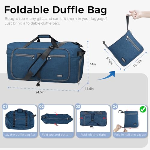 Fmeida 65L Duffle Bag with Shoes Compartment, Foldable Travel Duffel Bags for Men Women, Large Packable Travel Bag Water Repellent & Tear Resistant (Blue) - color: Textured Blue