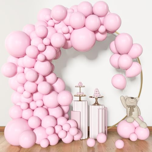 Amandir 153pcs Pink Balloons Arch Garland Kit, Different Sizes 18 12 10 5 Inch Latex Pastel Pale Light Pink Balloon for Princess Birthday Bridal Wedding Gender Reveal Mothers Day Party Decorations - color: Light Pink