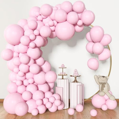 Amandir 153피스 핑크 풍선 아치 가랜드 키트, 다양한 사이즈 45.7cm(18인치), 30.5cm(12인치), 25.4cm(10인치), 12.7cm(5인치), 라텍스 파스텔 페일 라이트 핑크 풍선, 공주, 생일, 신부 결혼식, 성별, 어머니의 날 파티 - color: 라이트 핑크