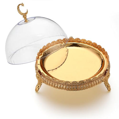 Yungyan Ramadan Tray Ramadan Mubarak Table Decoration Eid Metal Date Holder with Acrylic Lid Serving Tray for Muslim Kitchen Dining Dessert Cupcake Display Table Centerpieces