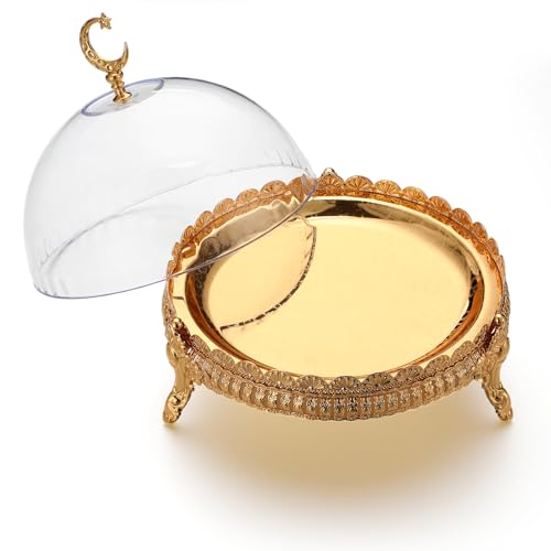 Yungyan Ramadan Tray Ramadan Mubarak Table Decoration Eid Metal Date Holder with Acrylic Lid Serving Tray for Muslim Kitchen Dining Dessert Cupcake Display Table Centerpieces