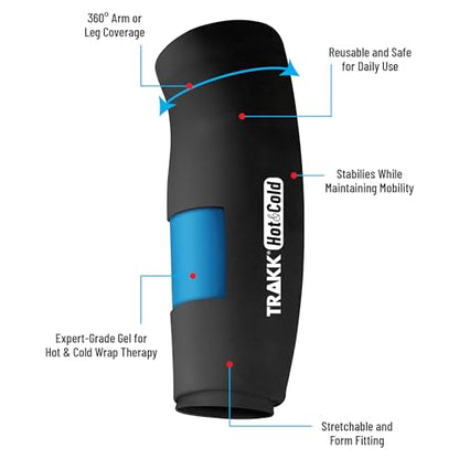 TRAKK Hot & Cold Compression Knee Sleeve - Reusable Knee Ice Pack Wrap for Pain Relief, Swelling, Arthritis, Sports Injuries & Muscle Recovery – Freezer & Microwave Safe