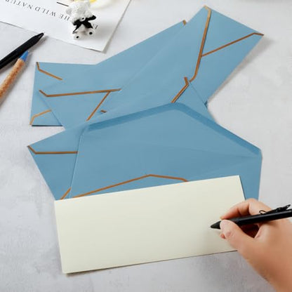 100 Pack #10 Business Envelopes with Gold Stickers, Dusty-Blue - color: Dusty-Blue