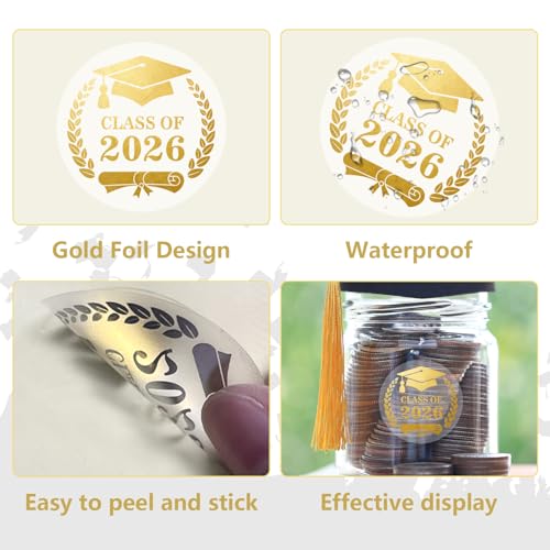 120 Pack Class of 2026 Graduation Stickers,Graduation Sticker for Envelope Seals,Gold Seals for Certificates,Gold Foil Sticker,Graduate Party Favor 1.6in,Congratulations Graduates - color: 26 Graduation Sticker a