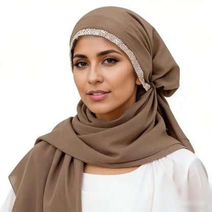 Instant Hijab for Women: Hijab Scarf, Hijabs for Women Muslim, Muslim Head Scarf, Easy Slip on - color: Khaki