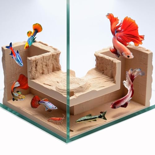 NUPICK Yellow Aquarium Cave for Corners, PETG 3D Printed Fish Tank Cave Hideout with Smooth Surface, Natural Wood-Like Aquarium Tunnel, Fish Tank Decor for Bettas, Shrimp, Corys, Loaches, Snails - color: Yellow
