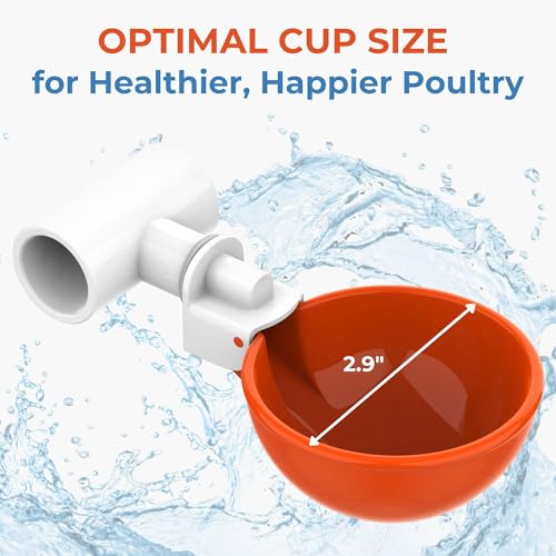 Lil'Clucker Large Automatic Chicken Waterer Cups with 1/2" PVC Tee Fittings - Chicken Water Cups, Chicken Water Feeder, for Chicks, Duck, Goose, Turkey - Poultry Waterer Feeder Kit (Orange, 8-Pack) - size: 8-Pack