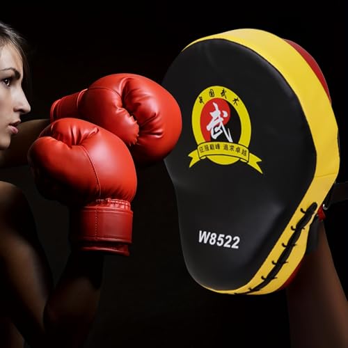 Boxing Punch Mitts, PU Boxing Pads Curved Focus Mitts, Adjustable Punching Hand Pads for Martial Arts Karate MMA Muay Thai - color: Yellow