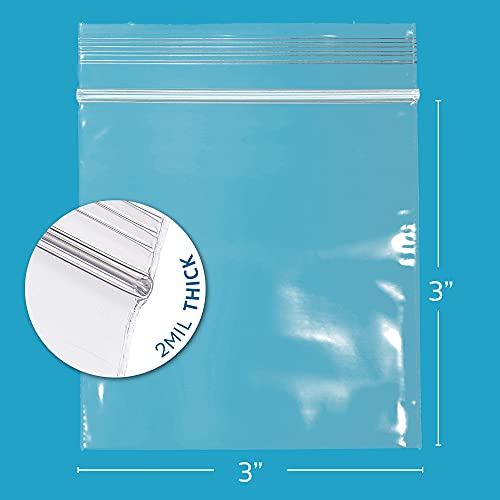 GPI - 1000 Count, 3" x 3" Clear Plastic Square Zip Bags, 2 Mil Thick, Strong & Durable Poly Baggies with Resealable Zip Top Lock for Travel, Storage, Packaging & Shipping - size: 3" x 3"
