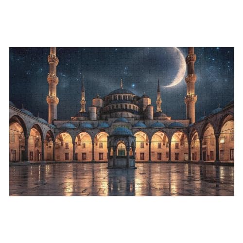 Blue Mosque Islamic Muslim Jigsaw Puzzles for Adults Wooden Puzzle for Home Party Decor 1000 PCS - size: 1000 PCS
