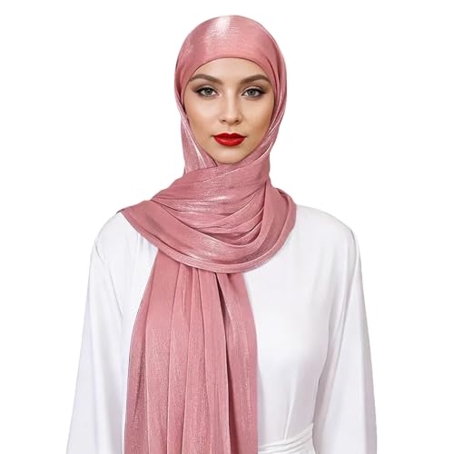 Premium Hijab Head Scarf for Women Lightweight Shimmer Hijab Head Wrap Scarves Crepe Satin Scarf Shawl Wrap - color: Rosy