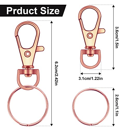 120PCS Premium Swivel Lanyard Snap Hook with Key Rings, Metal Keychain Hooks for Jewelry Making, Crafts (Rose Gold) - color: Rose gold