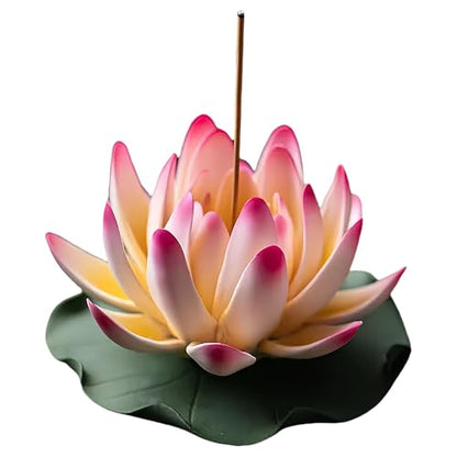 Pink Ceramic Lotus Incense Burner - Flower Incense Holder for Sticks & Cones, Aromatherapy Burner for Home Decor, Meditation Yoga Room Zen Decor, Housewarming Gift