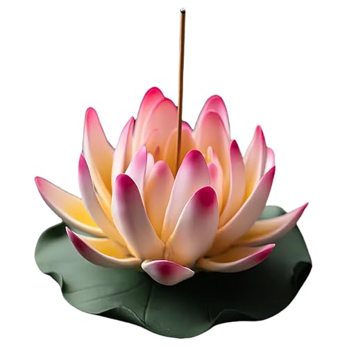 Pink Ceramic Lotus Incense Burner - Flower Incense Holder for Sticks & Cones, Aromatherapy Burner for Home Decor, Meditation Yoga Room Zen Decor, Housewarming Gift