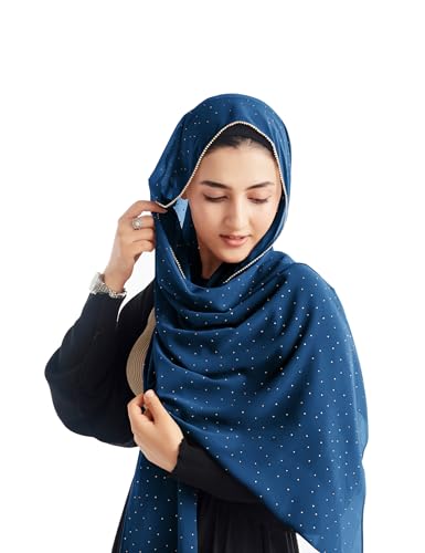 Hijab for Women Premium Chiffon Hijab Rhinestone Hijab Scraf for Women Muslim - color: Light Navy Blue