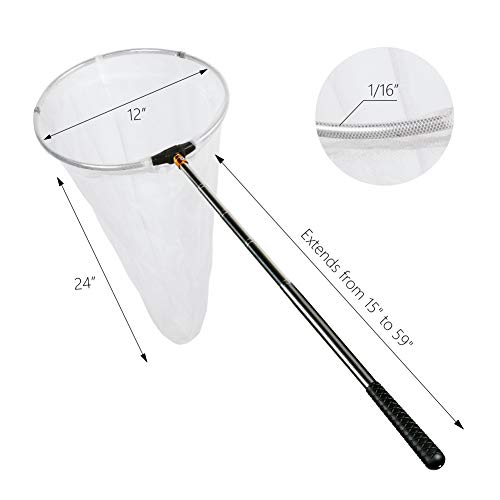 RESTCLOUD Insect and Butterfly Net with 12" Ring, 24" Net Depth, Handle Extends to 59 Inches - size: 12" Ring, 59" Handle
