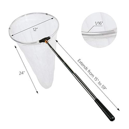 RESTCLOUD Insect and Butterfly Net with 12" Ring, 24" Net Depth, Handle Extends to 59 Inches - size: 12" Ring, 59" Handle
