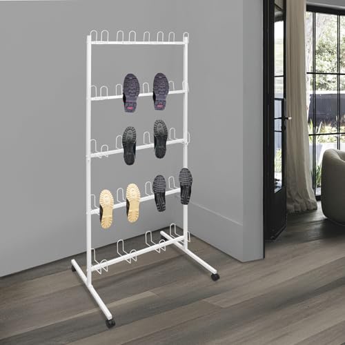 5-Tier Boxing Gloves Drying Rack, Boxing Glove Storage Stand with Universal Wheels, Metal Boxing Glove Drying Display Rack, Boxing Glove Stand Floor Standing, Holds 20 Pair of Gloves - color: White