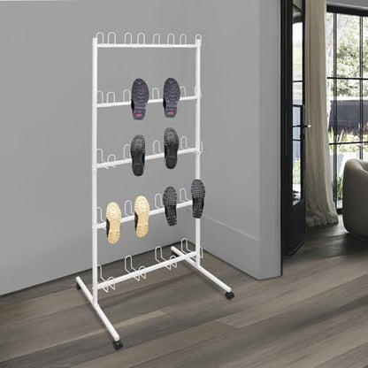 5-Tier Boxing Gloves Drying Rack, Boxing Glove Storage Stand with Universal Wheels, Metal Boxing Glove Drying Display Rack, Boxing Glove Stand Floor Standing, Holds 20 Pair of Gloves - color: White