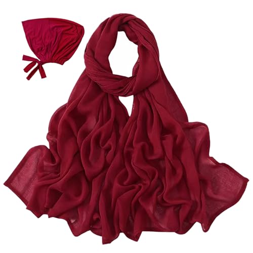 Modal Cotton Hijab Scarf for Women with Undercap Set - color: Fresh Burgundy