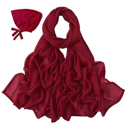 Modal Cotton Hijab Scarf for Women with Undercap Set - color: Fresh Burgundy