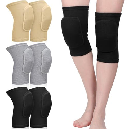Eurzom 3 Pairs Dance Knee Pads Women Protective Non-Slip Knee Pads for Yoga Cheerleading Pole Floor Dance Volleyball - color: black, gray, skin color