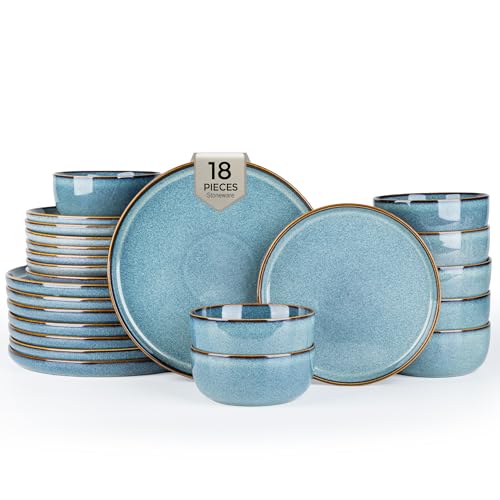 GBHOME Dinnerware Sets for 6, 18 Pieces Ceramic Plates and Bowls Set - color: Space Blue, size: Service for 6(18Pcs)