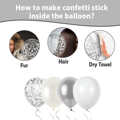 White and Silver Balloons, Metallic Silver and White Balloons Pearl White Silver Party Balloons Silver Confetti Balloons Chrome Latex Balloons for Kids Adults Birthday Wedding Baby Shower Graduation - color: Silver and White