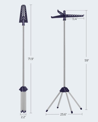 SONGMICS 의류 건조대, 149.9cm(59인치) 접이식 세탁 건조대, 행거용 회전 가능한 팔 3개, 다리 4개, 스테인리스 스틸, 옷 27피스용, 블루 및 실버 ULLR510Q01 - color: 블루 + 실버, style: 1단