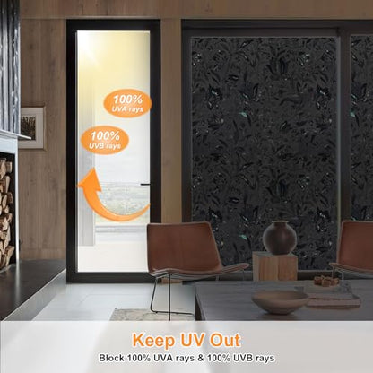 Blackout Window Film, 100% Sun Light Blocking Removable Privacy Window Cover, Stained Glass Windows Tint for Home, Static Cling Room Darkening Windows Stickers (Black Tulip, 17.5" x 78.7") - color: Black-tulip, size: 17.5" x 78.7"
