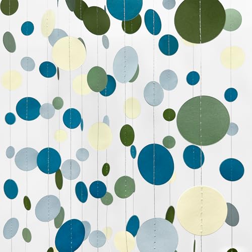 Sage Green and Dusty Blue Party Decorations Polka Dots Garlands Hanging Paper Circle Dots Streamer for Men Birthday Wedding Shower Engagement Retirement Silly Goose Party Decorations Supplies - color: Dusty Blue Sage Green