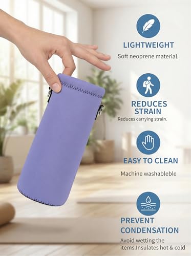 Neoprene Water Bottle Carrier Bag with Adjustable Shoulder Strap,Insulated Water Bottle Cover for Stainless Steel/Glass/Plastic Bottles - color: Lavender, size: 500ml