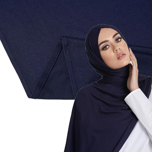 Pre-sewn Instant Hijab Non-slip Scarf for Women Modal Jersey Head Scarf Wrap for Women - color: Navy2