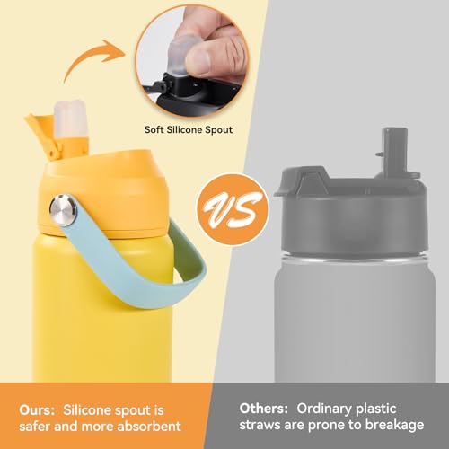 Fijinhom 18oz Insulated Stainless Steel Water Bottle, Wide Mouth Double Wall Vacuum, Silicone Straw, Sweat & Leak Proof, BPA Free Insulated Water Flask for Travel, Keep Cold 24h Hot 12h, Lemon - color: Lemon, size: 18 Ounces