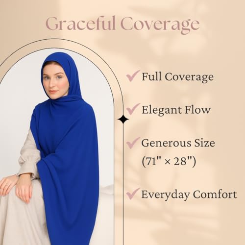 Premium Breathable Modal Cotton Hijab for Women, Lightweight, Non-Slip, Soft & Elegant Scarf for Everyday Wear - color: Navy Blue