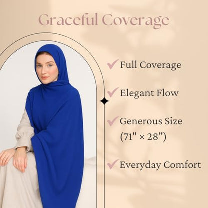 Premium Breathable Modal Cotton Hijab for Women, Lightweight, Non-Slip, Soft & Elegant Scarf for Everyday Wear - color: Navy Blue
