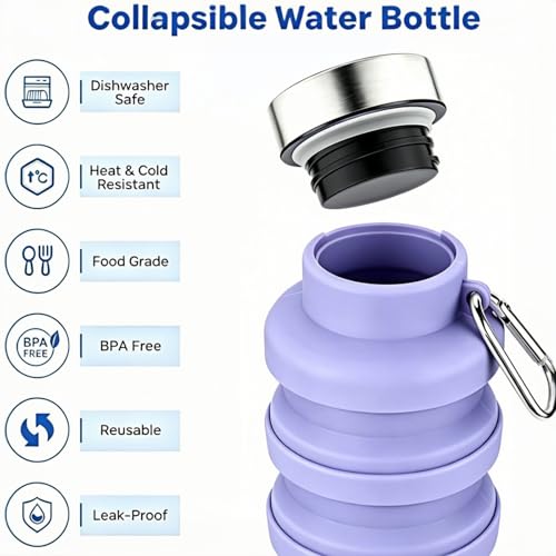 YCT Collapsible Water Bottle 17oz（500ml），Travel Portable Sport Water Bottle，Reusable Silicone Foldable Water Bottles for Gym Camping Hiking (Teal) - color: Teal, style: Retractable