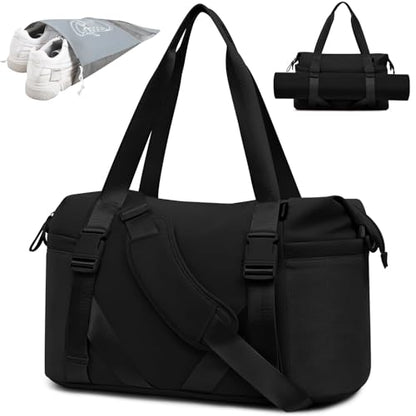 MAXTOP Women's Gym Yoga Duffle Bag with Shoe Pouch,Multi-Purpose Overnight Travel Bag for Gym,Work, Dance, Sports - color: Black