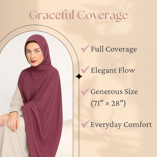 Premium Breathable Modal Cotton Hijab for Women, Lightweight, Non-Slip, Soft & Elegant Scarf for Everyday Wear - color: Dusty Rose Pink
