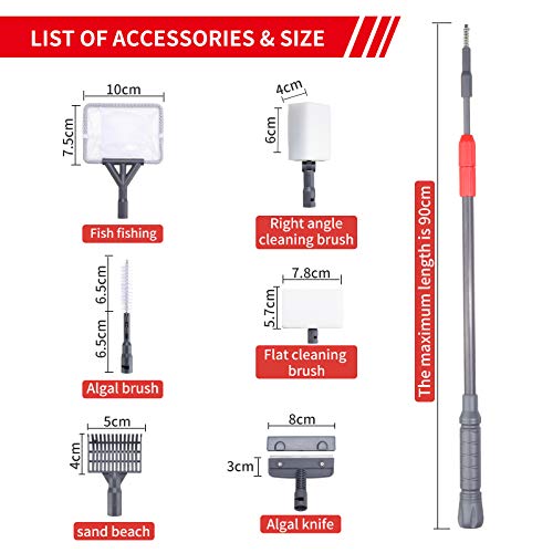 Deioxhy 6-in-1 Aquarium Fish Tank Cleaning Tools Kit Algae Clean Sets with Adjustable Long Handle Fish Tank Brush Cleaner - size: 1 Count (Pack of 1)