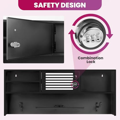Police Gear Rack, Wall-Mounted Tactical Gear Rack with Password Lock Safe, Metal Frame Police Gear Stand Police Gift Decor with Flag, Ideal for Law Enforcement Equipment Storage