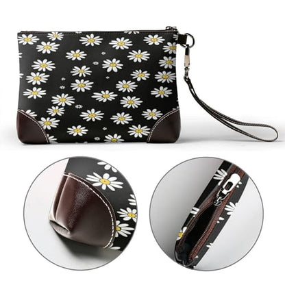 Leather Clutch Purse for Women, Large Capacity Wristlet Wallet with Removable Strap, Zip Handbag - color: Chrysanthemum