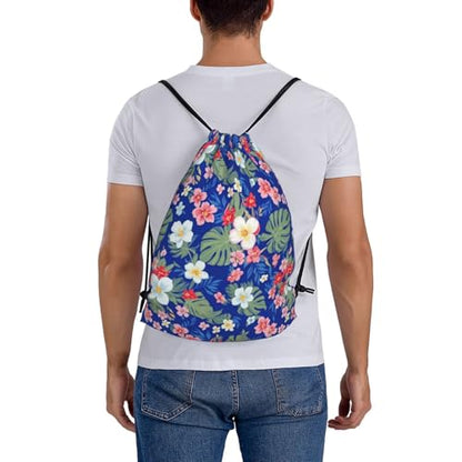 Lightweight Drawstring Bag Charming Hawaii Flower, Large Capacity String Backpack for Beach Swimming Pool - color: Pattern (369)