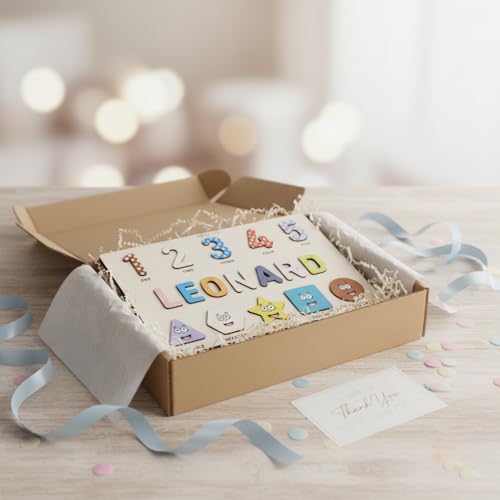 Puzzles for Toddlers Boy and Girl, Personalized Name Puzzle, 12 Month Toy, Gifts for 0 1 2 3 Years Old, Baby Gifts, Baby Shower, Christmas, NewBaby Gift, 0 3 6 9 12 18 24 36 Months - Set 6 - style: Shapes Numbers - 10 Figures