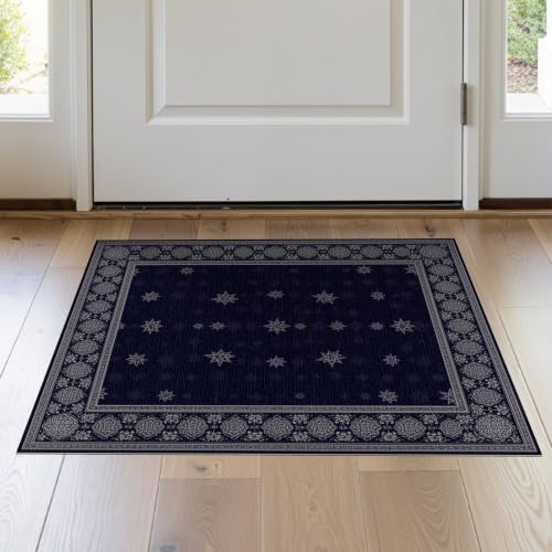 2'x3' Blue Midnight Star Filigree Prayer Washable Doormat - color: Blue/Pattern 28, size: 2' x 3' (Rectangular)