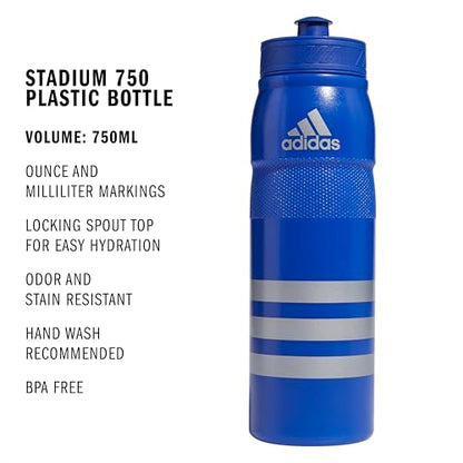 adidas 750 ML (28 oz) Stadium Refillable Plastic Sport Water Bottle - color: Bold Blue/Silver Metallic